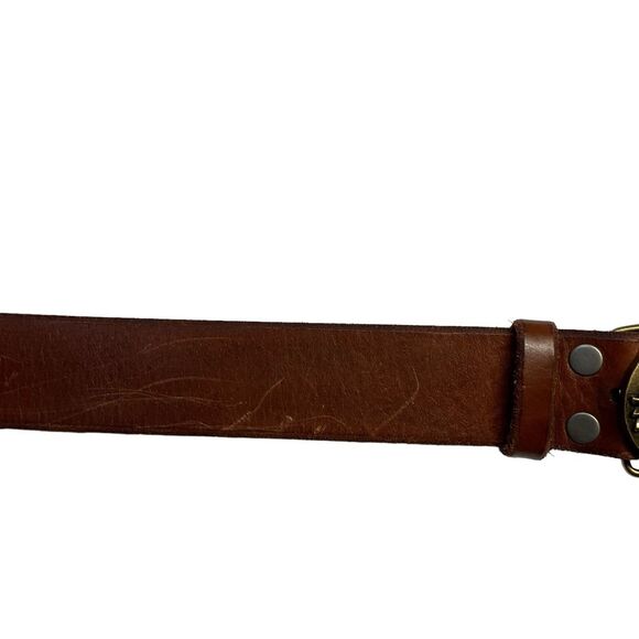 Million Wishes Brown Leather Gold-tone Ornate Detachable Buckle Belt Size L(42”) - Picture 8 of 16